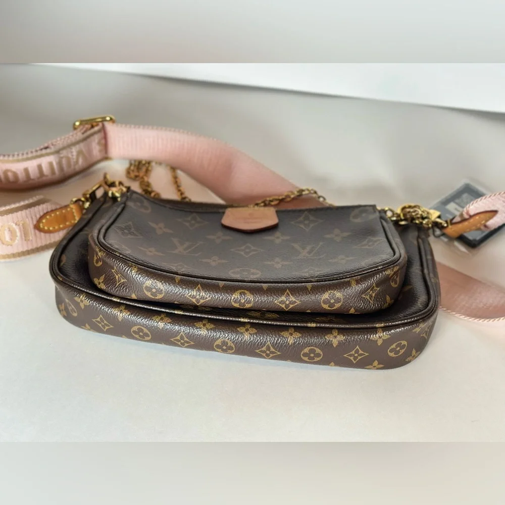 Authentic Louis Vuitton Multi-Pochette Accessoires Crossbody with Pink Strap